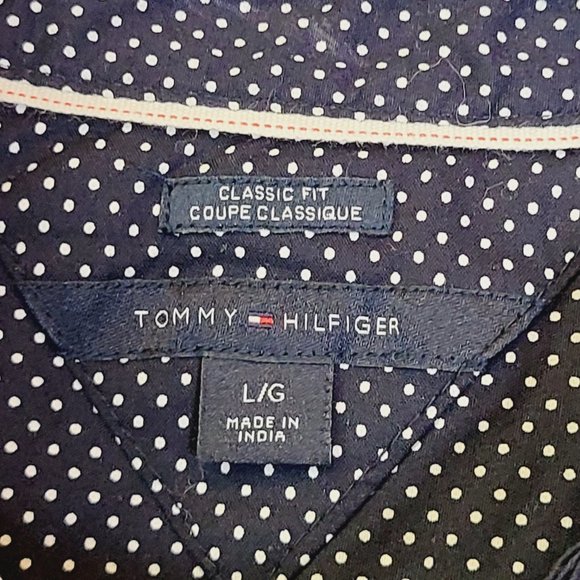 Tommy Hilfiger Blue White Polka Dot Classic Fit Button Down Long Sleeve Shirt L - Picture 8 of 9